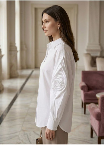 Біла дизайнерська сорочка - блуза "троянда" one size з преміальної італійської бавовни (limited edition) LUCKY REEF