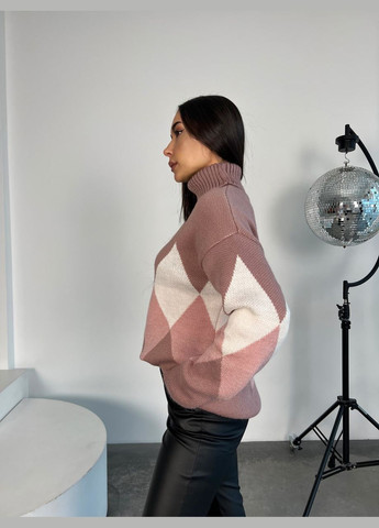 Пудровый зимний женский теплый свитер с горловиной Fashion