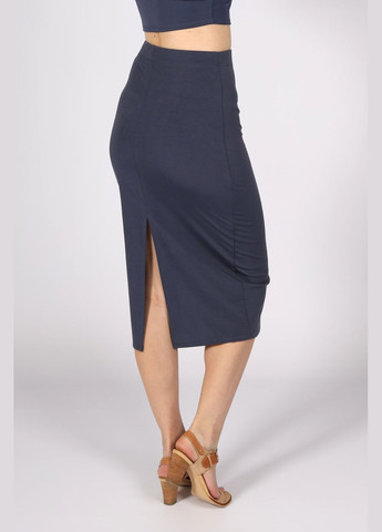 Темно-серая офисная юбка-карандаш ниже колен, женская, трикотажная, обтягивающая, миди, однотонная, сзади разрез. No Brand карандаш