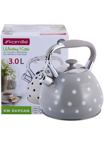 Чайник индукционный White 3л со свистком (серый в белый горох) Kamille (372174261)