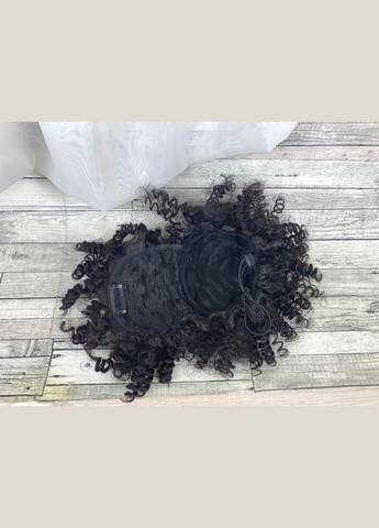 Накладка с челкой темно-коричневая из искусственных волос афро вьющийся пучок No Brand (297156770)