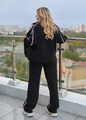 Костюм жіночий зі шкіряними штанами оверсайз зимовий з тринитки (кофта + штани) No Brand (361119688)