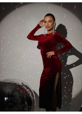 Бордова сукня з розрізом, колір бордовий Fashion