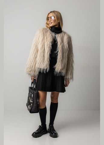 Бежевая демисезонная женская экошуба с длинным ворсом 24027 Lurex