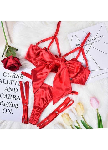 Красный демисезонный красивий комплект з бантом і панчохами s l червоний — еротична білизна -