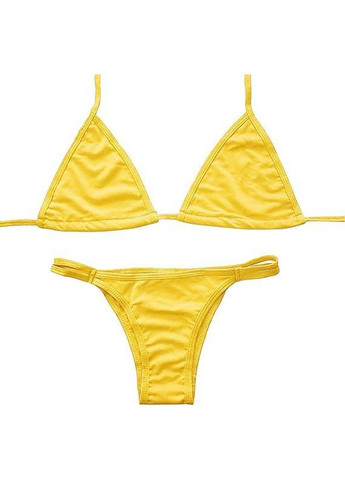 Жовтий літній роздільний купальник з трикутниками-шторками і трусиками танга для засмаги s m l xl (44 46 48 50) жовтий Po Fanu