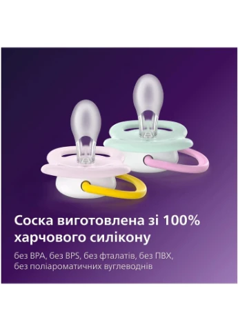 Пустушка Ultra Air 0-6 місяців 2 шт жовто-рожева (SCF080/24) Philips Avent (382899696)
