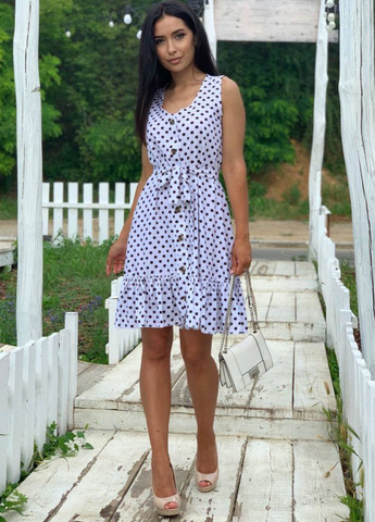 Белое повседневный платье в горошек на пуговицах No Brand в горошек