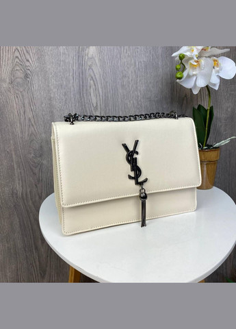 Стильна жіноча сумочка клатч YSL з ланцюжком, маленька сумка з вінчиком брелоком чорна люкс-якість Молочний PTR No Brand (334729938)