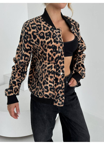 Жіночий бомбер з флісу в леопардовому принті MonCher на гудзиках (356462151)