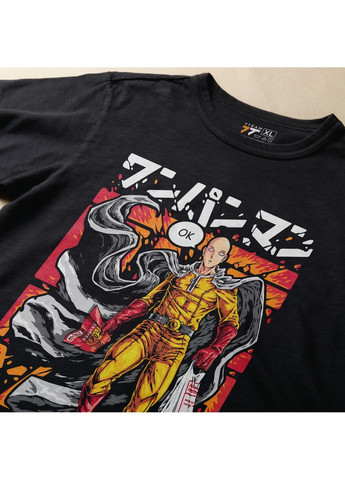 Чорна футболка з принтом one punch man - сайтама No Brand