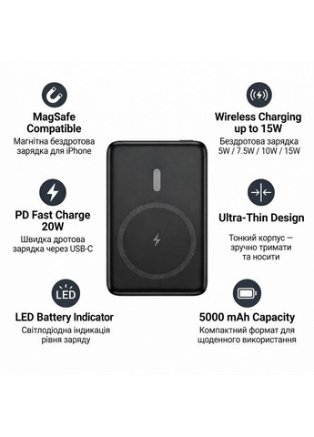 Powerbank J140A Tony 5000 mAh Magnetic Black (714866) Hoco (376221357)