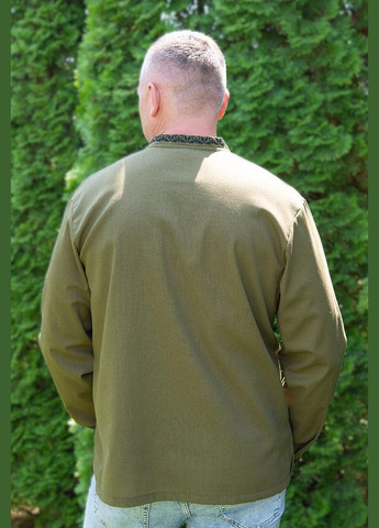 вышиванка льняная мужская хаки в стиле милитари патриотическая украинская рубашка узор орнамент приталенная, свободная, прямой лен (316653510)