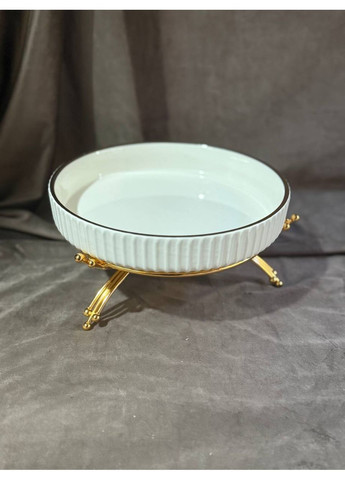 Фруктовница LB-1571G фарфоровая на металлической подставке 22.5 см Белый с золотым Yiwu (366424483)