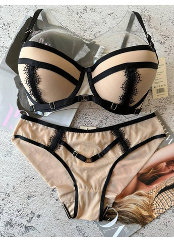 Бежевий жіноча нижня білизна, бюстгальтер з трусиками, чорний/бежевий Weiyesi