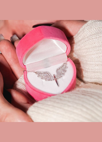 Кольє срібне Янгол з крилами на тонкому ланцюжку з блискучими білими фіанітами Каштан (342334774)