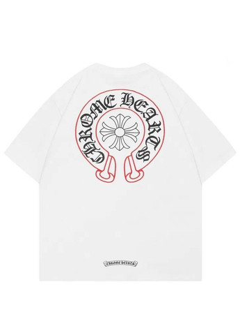 Белая футболка белая мужская (может быть как унисекс) стильная, с стильним принтом, в стиле chrome hearts No Brand