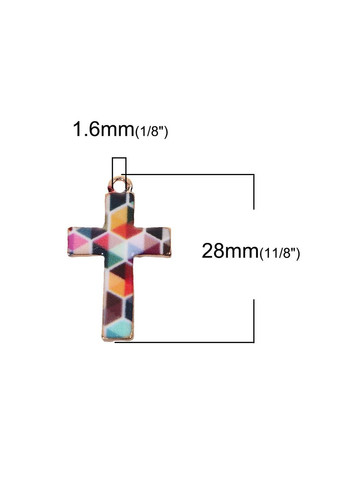 Підвіски металеві Кулон хрест Золотистий емаль мікс з візерунком 28 мм x 17 мм Finding (332055028)