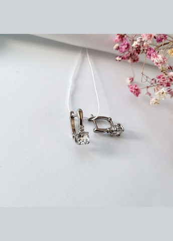 Срібні сережки з Білими каменями срібло 925 проби Родоване 82055 1.55г No Brand (306742729)