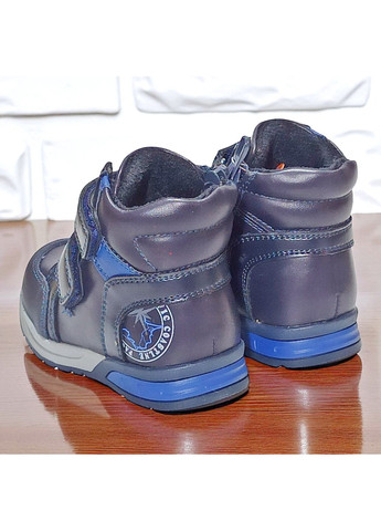 Синие спортивные, повседневные осенние ортопедические демисезонные утепленные ботинки на липучках хайтопы на флисе казка L&D