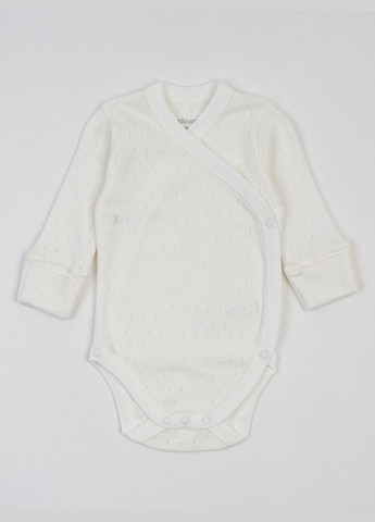 Молочний літній комплект для немовлят з ажурним візерунком (боді на запах з довгим рукавом, повзуни та шапочка) KRAKO