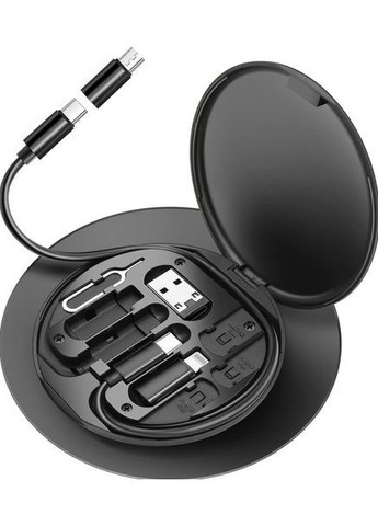 Многофункциональный универсальный кабель 60Вт Micro USB, Type-C, Lightning 3А с кейсом и скрепкой, черный No Brand (364489706)