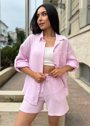 Базовый легкий летний повседневный костюм двойка: рубашка + шорты Tik-Tak (342113397)