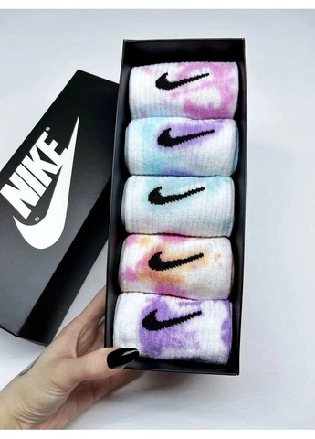 Комбинированные набор мужских высоких носков tie-dye 5 пар в боксе хлопок со шнурком (394994563)