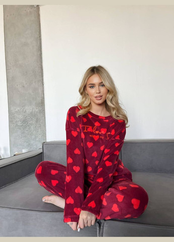 Красная зимняя пижама кофта + брюки Eliz