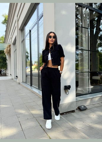 Женский прогулочный костюм из микро-вельвета черного цвета 28722 No Brand (323642218)