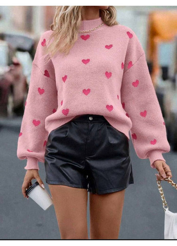 Рожевий демісезонний светр із серцями | заміри в описі DK/DL Мода без кордонів