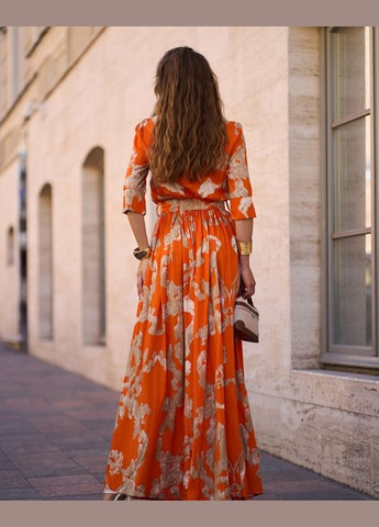 Помаранчева повсякденний сукні кльош ISSA PLUS з малюнком