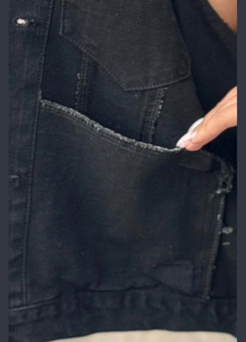 Черный женский джинсовка женская черного цвета Let's Shop с орнаментом - демисезонный