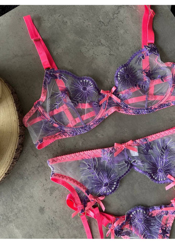 Рожевий балконет комплект жіночого білизни | чарівне та ніжне, з вишивкою та сіточкою, рожевий Vital-Textile з кісточками поліестер