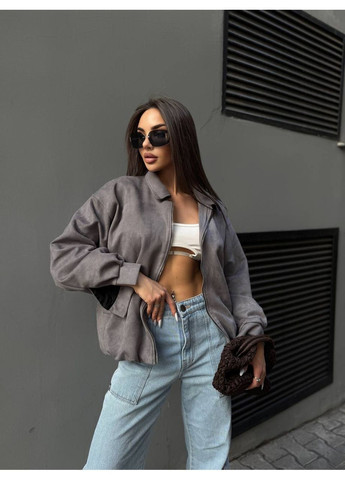 Жіночий бомбер вільного крою із замші MonCher на блискавці (360428961)