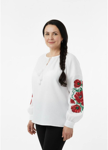 Біла вишиванка жіноча біла з маками маковея, льон 100%, машинна вишивка,, s-4xl MOTYV візерунок квітковий льон (366664914)