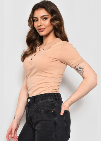 Бежевая летняя футболка женская поло бежевого цвета Let's Shop