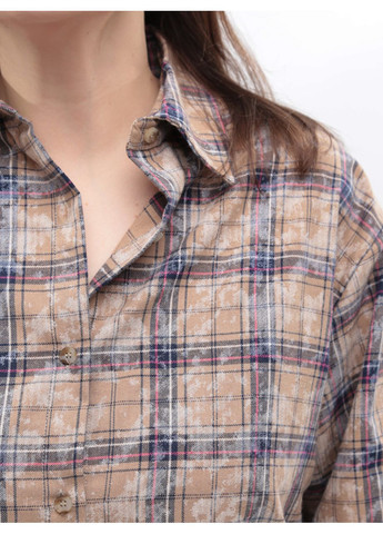 Сорочка жіноча бежева в клітку з варінням Cracpot Вільна (369668949)