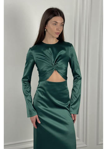 Зеленое праздничный, коктейльное, вечернее платье макси с вырезом CHICLY однотонное