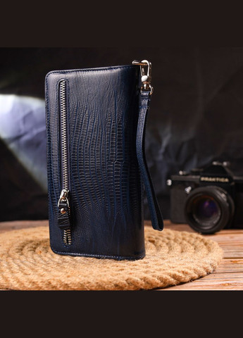 Добротне портмоне клатч із натуральної фактурної шкіри 21542 Синє Canpellini (329150214)