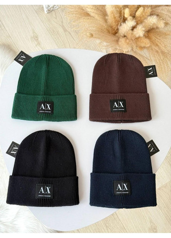 Шапка жіноча, тепла чоловіча шапка Armani Exchange, Шапка армані унісекс Темно-синій No Brand (362917750)