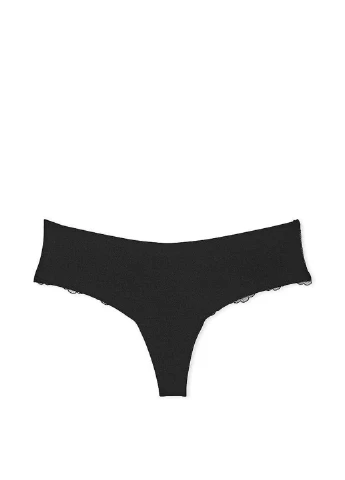 Трусики-стринги женские бесшовные No-Show Lace-Back Thong Panty черные M Victoria's Secret (316659318)