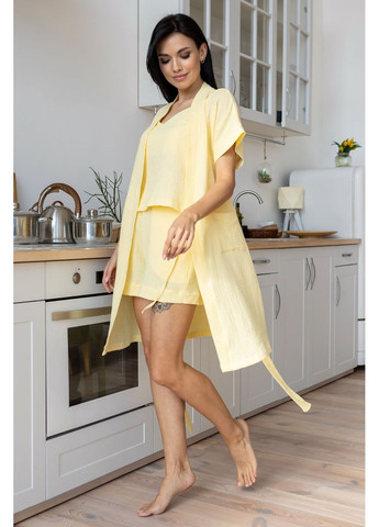 Жовтий демісезонний комплект мусліновий піжама та халат кж1808п жовтий MiaNaGreen