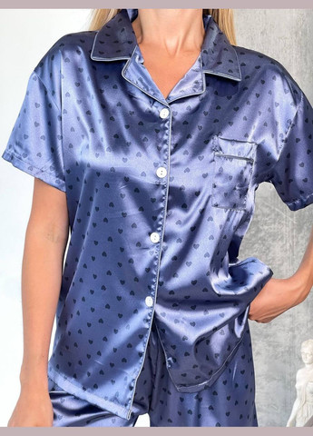 Светло-синяя всесезон нежная стильная пижамка сердечка рубашка + шорты Vakko