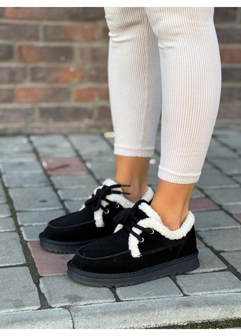 Зимние женские замшевые черные ботинки низкие на меху зимние теплые натуральная замша лоферы No Brand