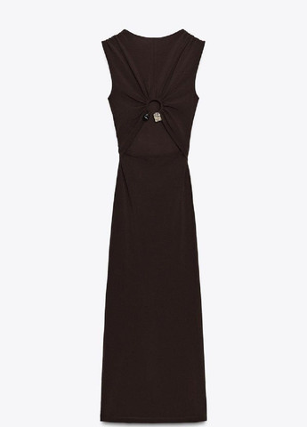 Коричневое вечернее платье Zara однотонное