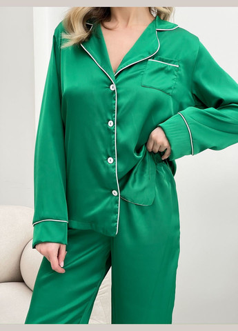 Зелена всесезон шовкова піжама рубашка + брюки No Brand