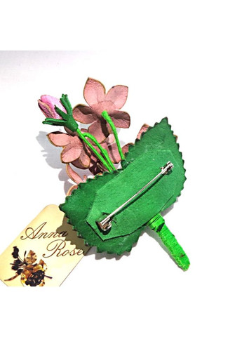 Брошь цветок из кожи ручной работы букет "Розовые Колокольчики" No Brand (349843361)