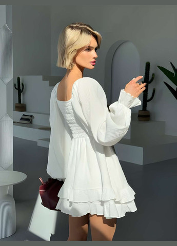 Білий святковий, коктейльна, карнавальний, повсякденний, кежуал, вечірня жіноча літня легка муслінова коротка сукня міні з рюшами весна літо коричнева шоколадна Larionoff однотонна