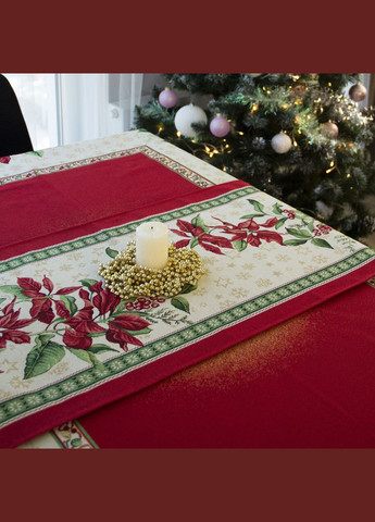 Раннер на стіл з іспанського гобелену, червона новорічна декоративна доріжка на стіл 45х140 Maystat (305390141)